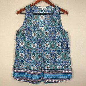 Daniel Rainn DR2 Tank Top Women's Medium Blue Geometric Boho Blouse Sleeveless
